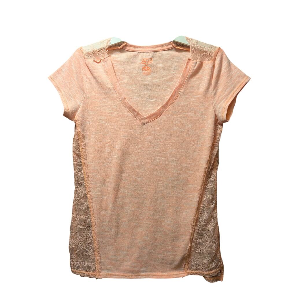 Vintage Fox Girl Racing Orange Lace V-Neck Women's Shirt Size Large